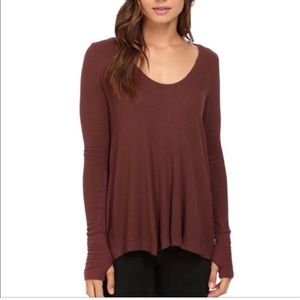 Free People We The Free Malibu High Low Long Sleeve brown waffle Tunic top